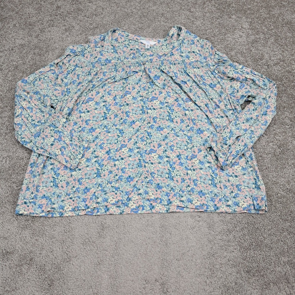 Time and Tru Womens XXL 20 Floral Viscose Long Sleeve Blouse Blue Pink